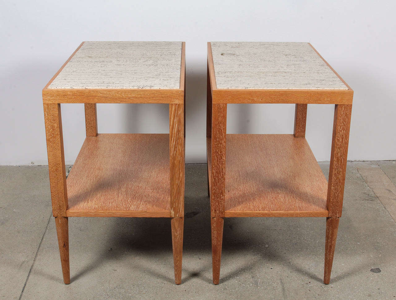 French Fremch Oak and Travertine Side Tables