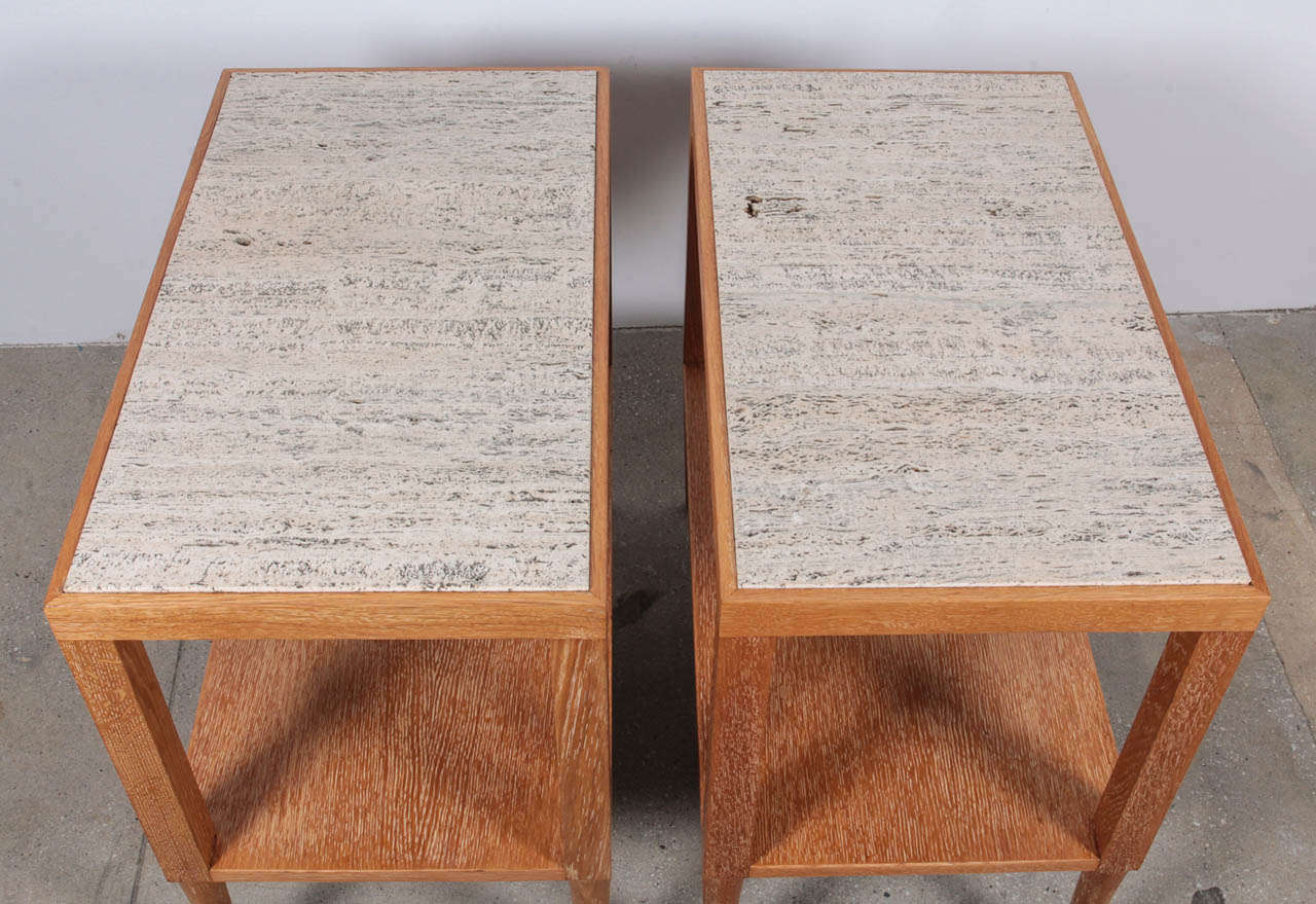 Fremch Oak and Travertine Side Tables In Excellent Condition In New York, NY