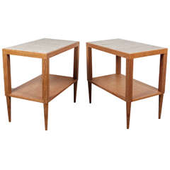 Fremch Oak and Travertine Side Tables
