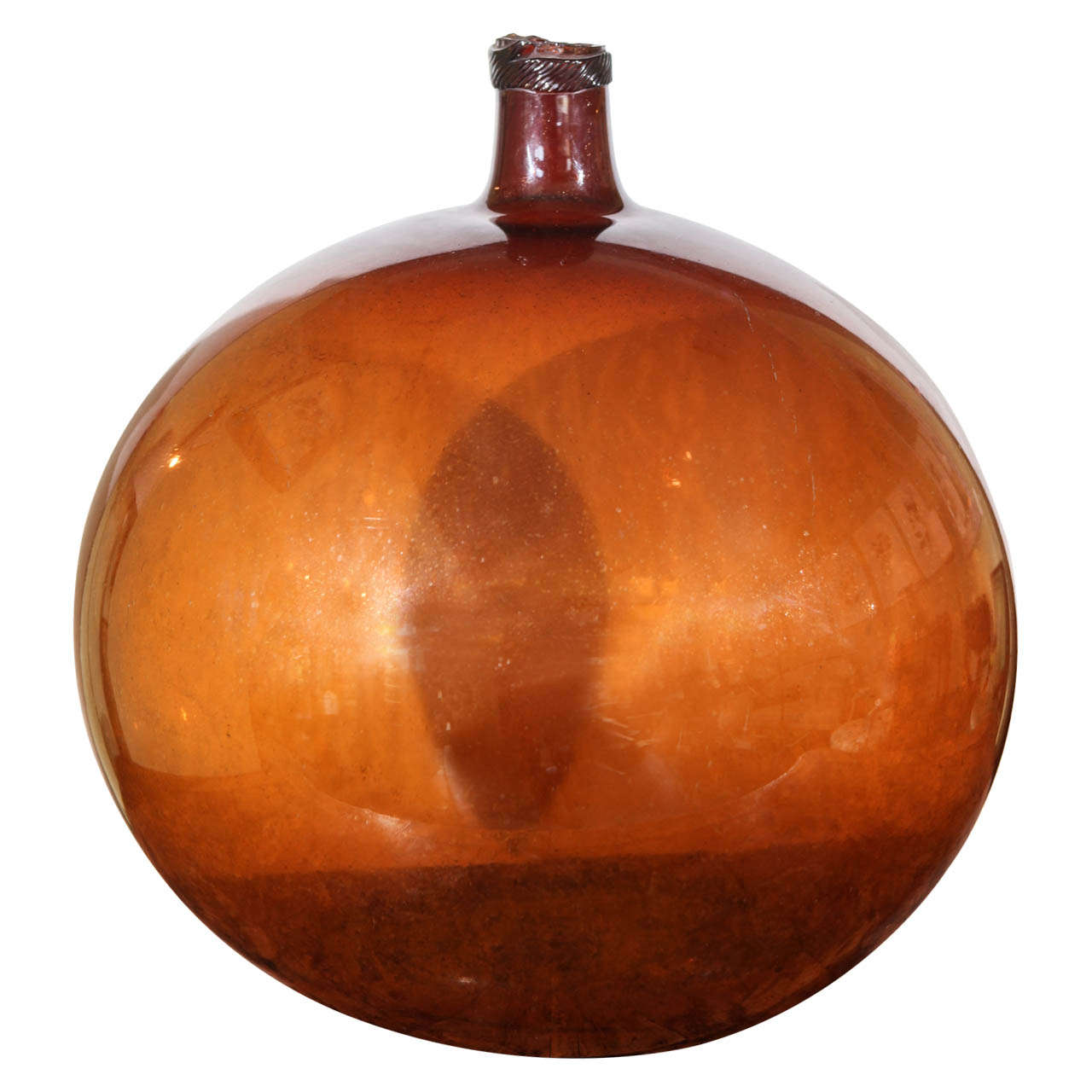 Large Amber Glass “Off Hand” Blown Bottle