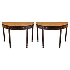 A Pair of English Adam-Style Mahogany Demilune Tables