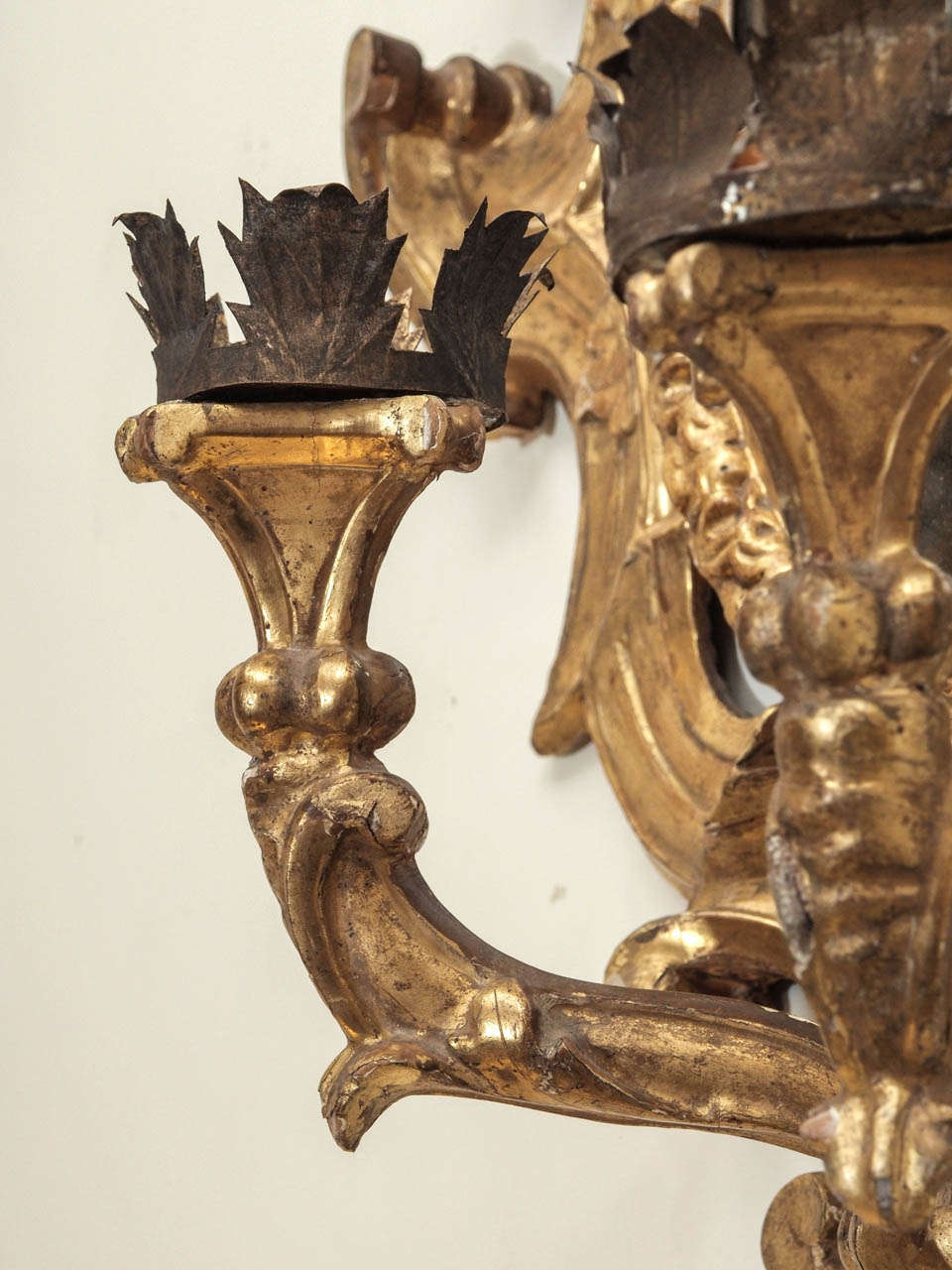 Giltwood Pair of Italian Girandole Mirrors For Sale