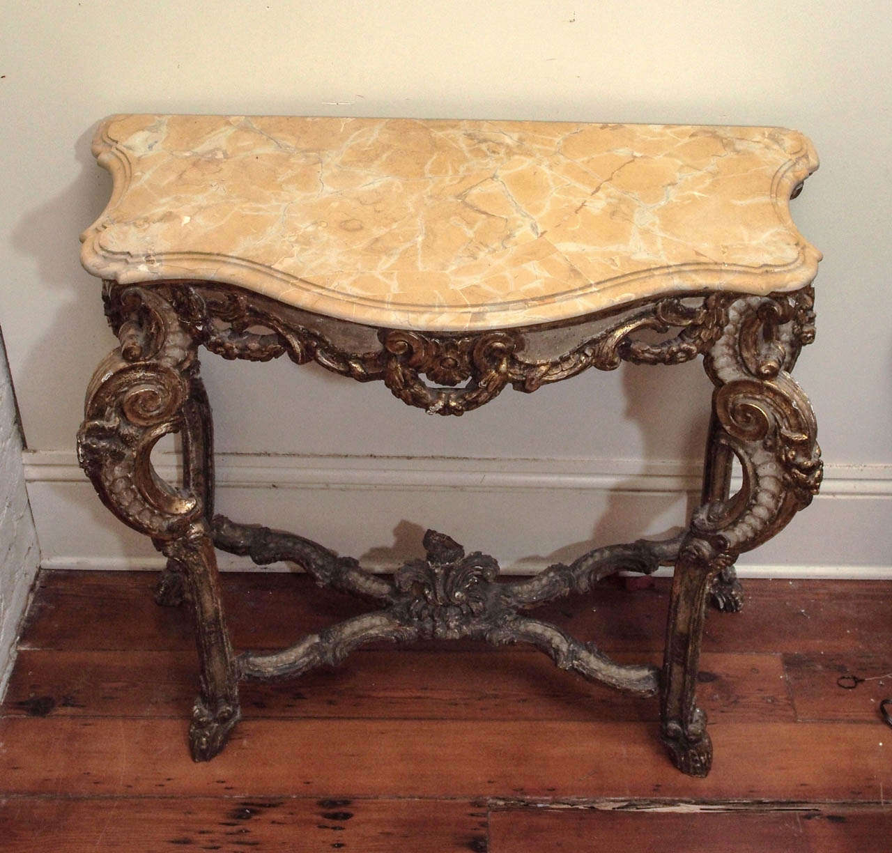Pair of 17th C. Baroque Console tables with Sienna Marble tops