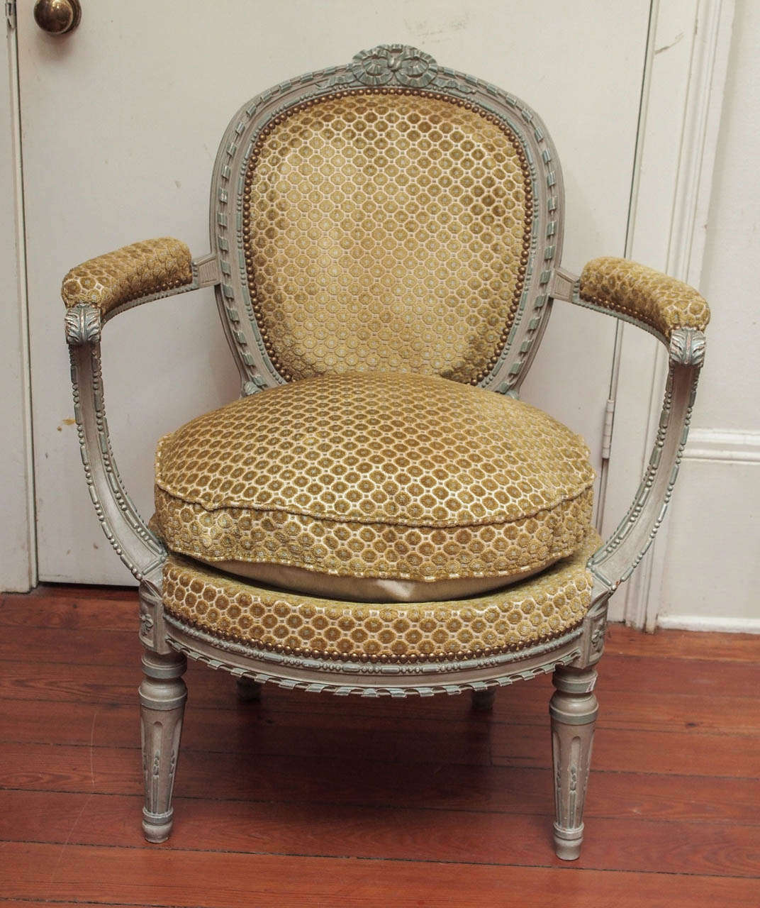 Pair of Beaux Arts Painted oval back armchairs at 1stDibs