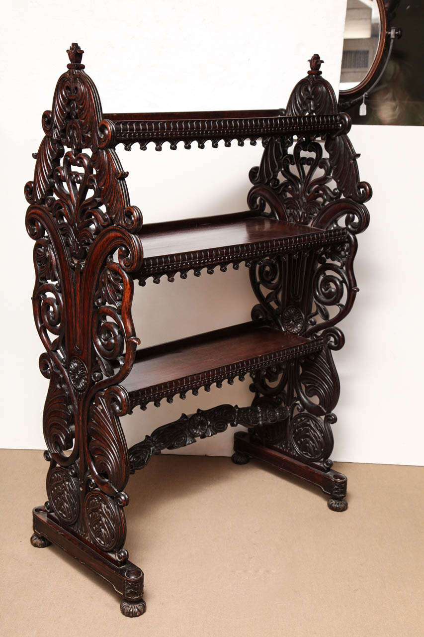 19th Century Anglo Indian, Carved Hardwood Etagere