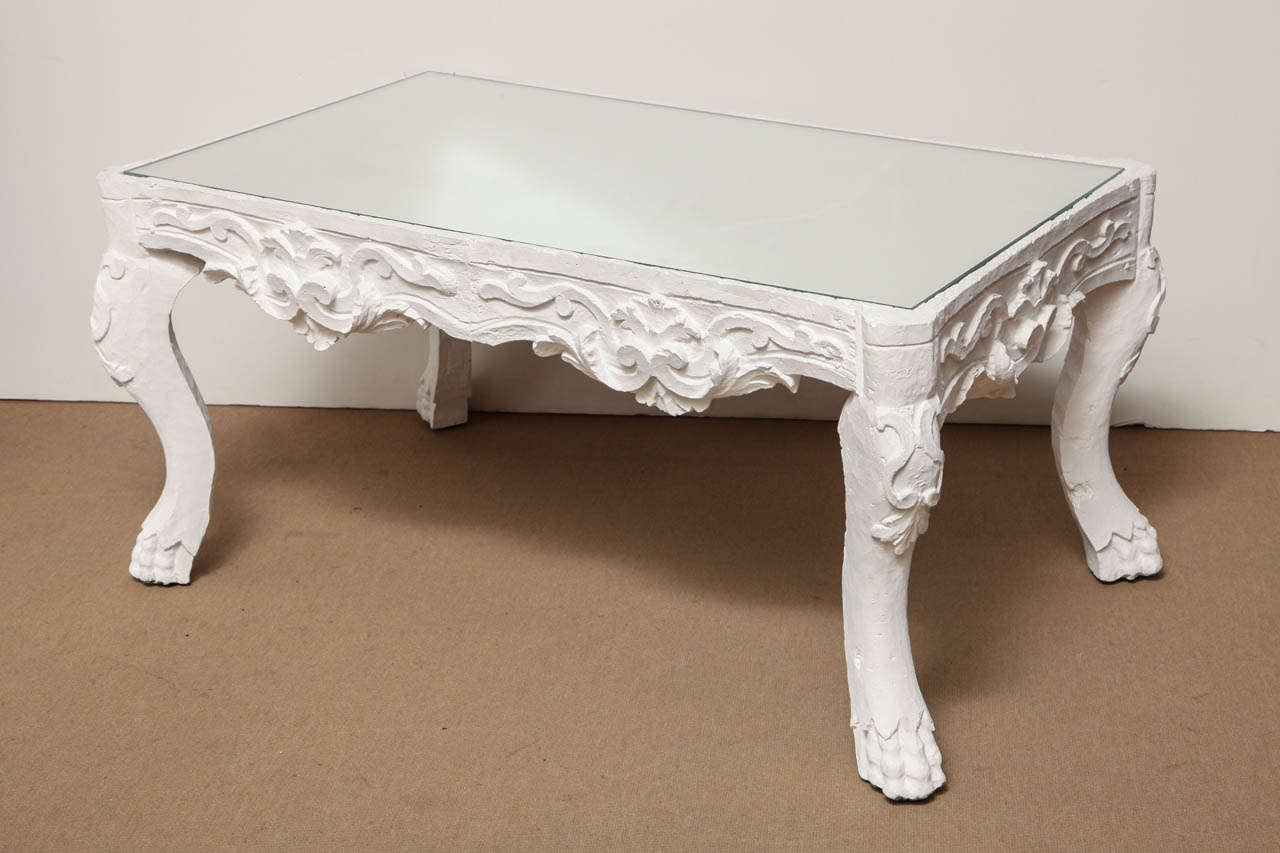 19th Century, Carved Pine, Painted Coffee Table With a Mirror Top