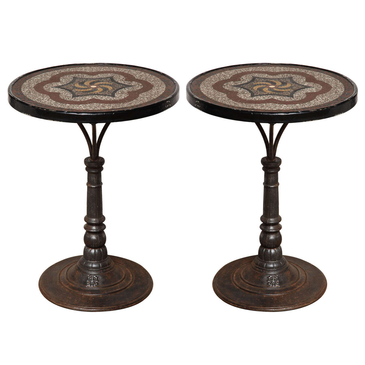 Pair of Late 19th Century English, Steel Tables with Mosaic Tops For Sale