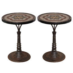 Pair of Late 19th Century English, Steel Tables with Mosaic Tops