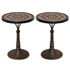 Pair of Late 19th Century English, Steel Tables with Mosaic Tops 11