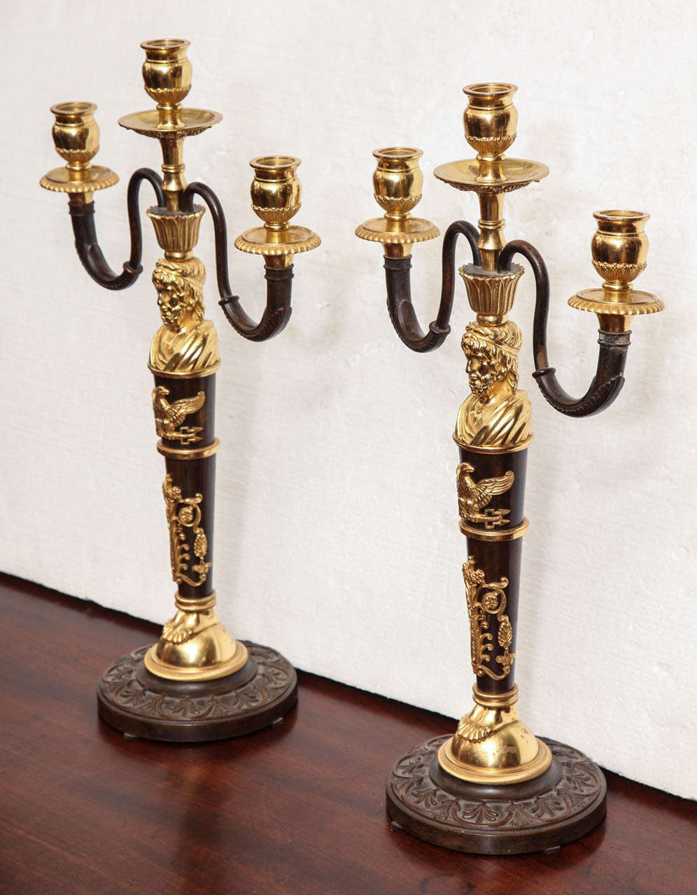 French Pair of Bronze and Gilt Bronze Candelabra