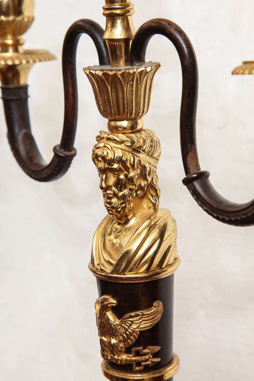 Pair of Bronze and Gilt Bronze Candelabra In Excellent Condition In New York, NY