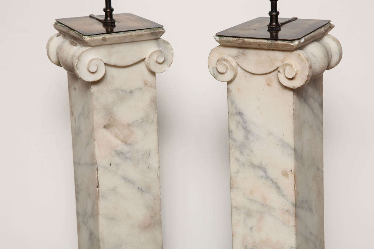 Pair of Square Ionic Columns Converted to Lamps, English Style In Good Condition For Sale In New York, NY