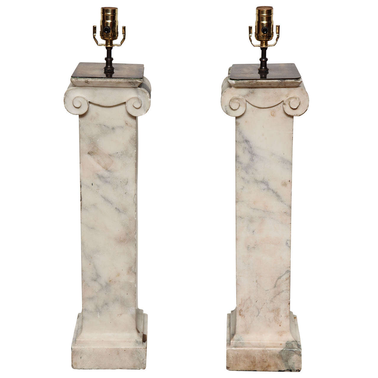 Pair of Square Ionic Columns Converted to Lamps, English Style For Sale