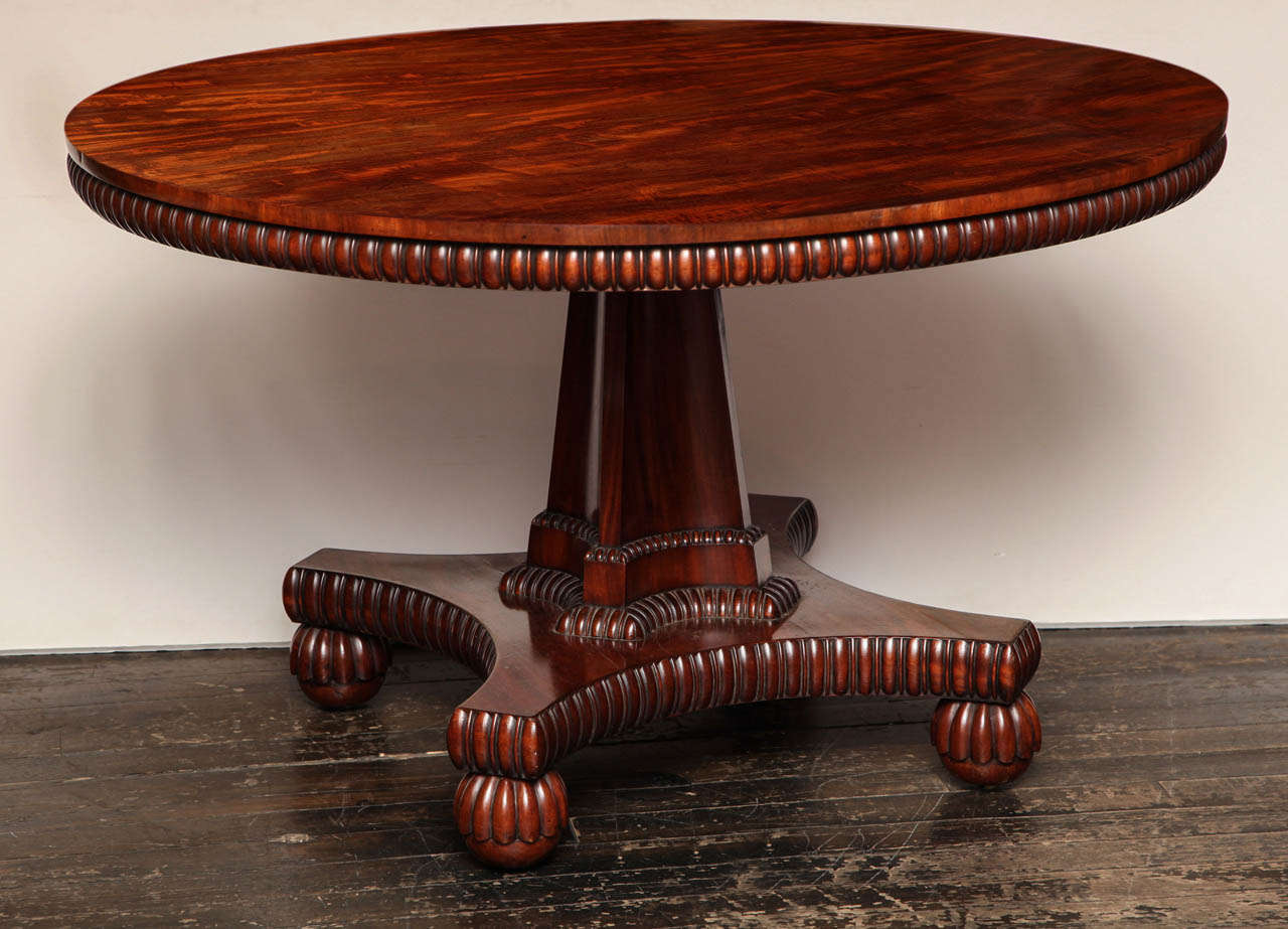 An exceptional George IV, mahogany, center table in the manner of William Trotter.