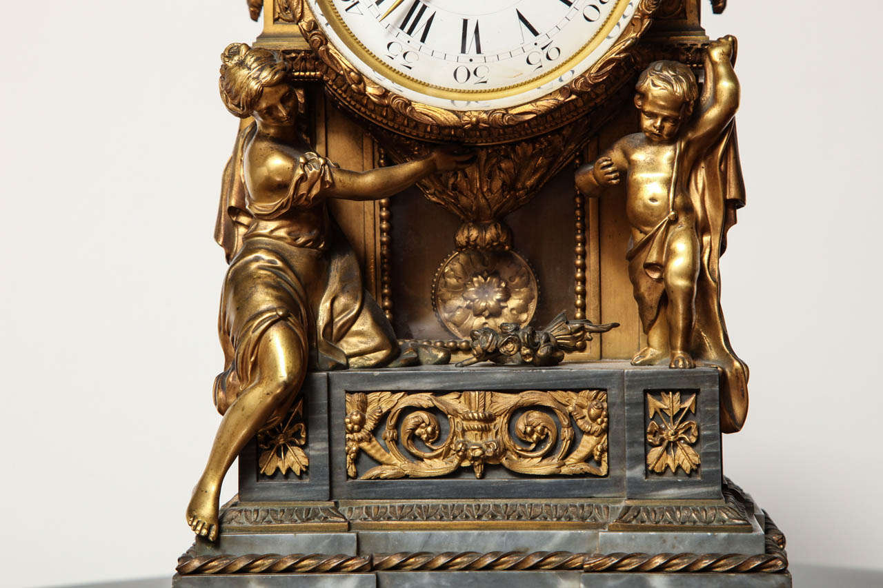 19th Century French, Bronze and Marble Clock In Good Condition For Sale In New York, NY
