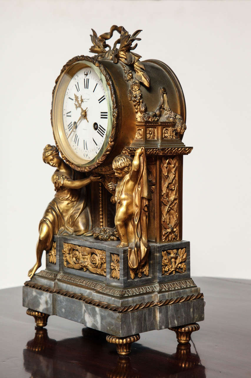 19th Century French, Bronze and Marble Clock For Sale 3