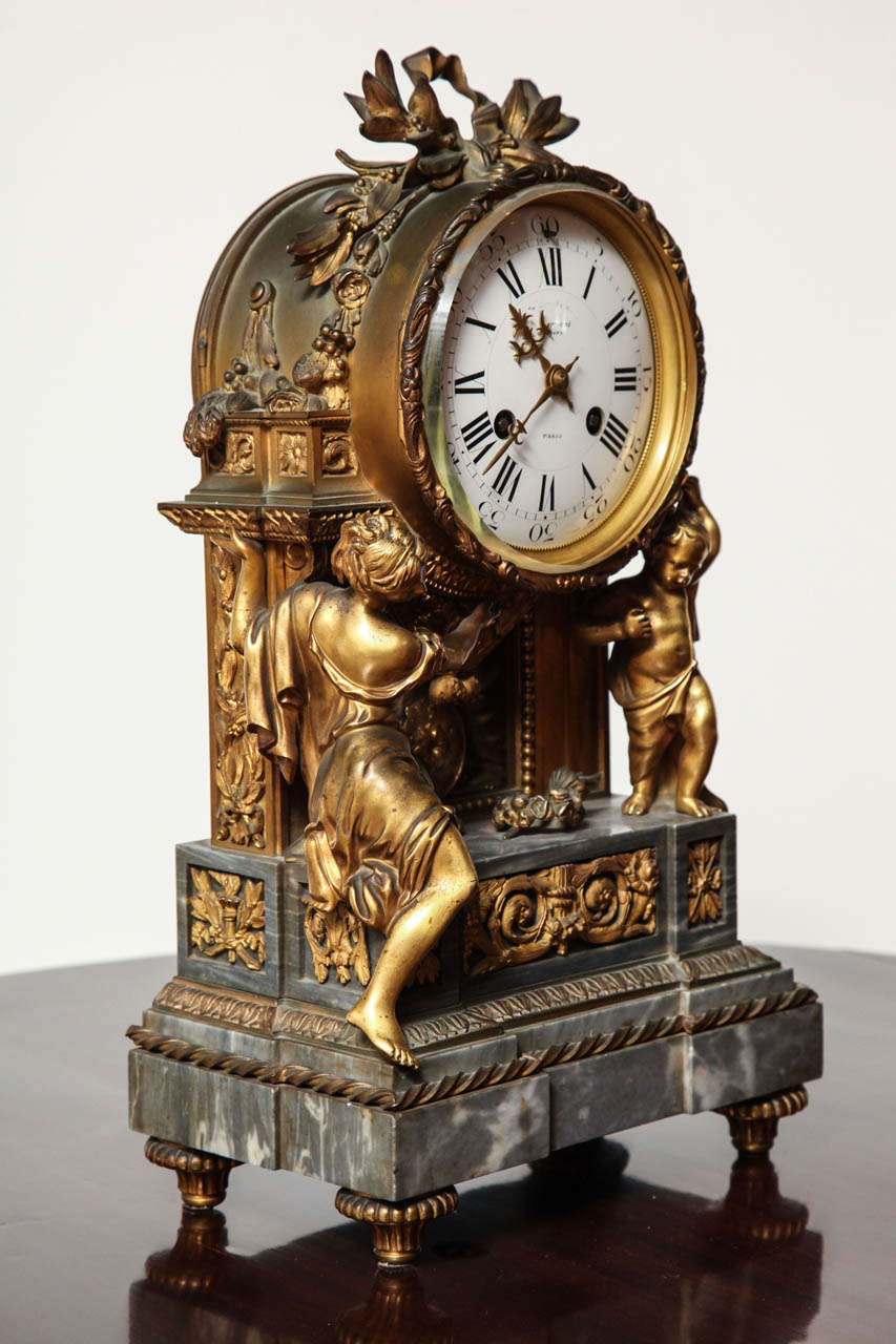 19th Century French, Bronze and Marble Clock For Sale 5