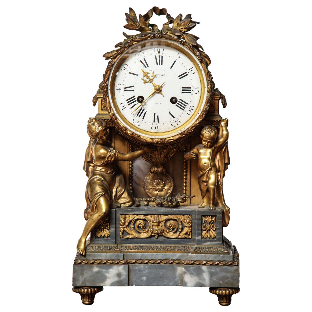 19th Century French, Bronze and Marble Clock For Sale