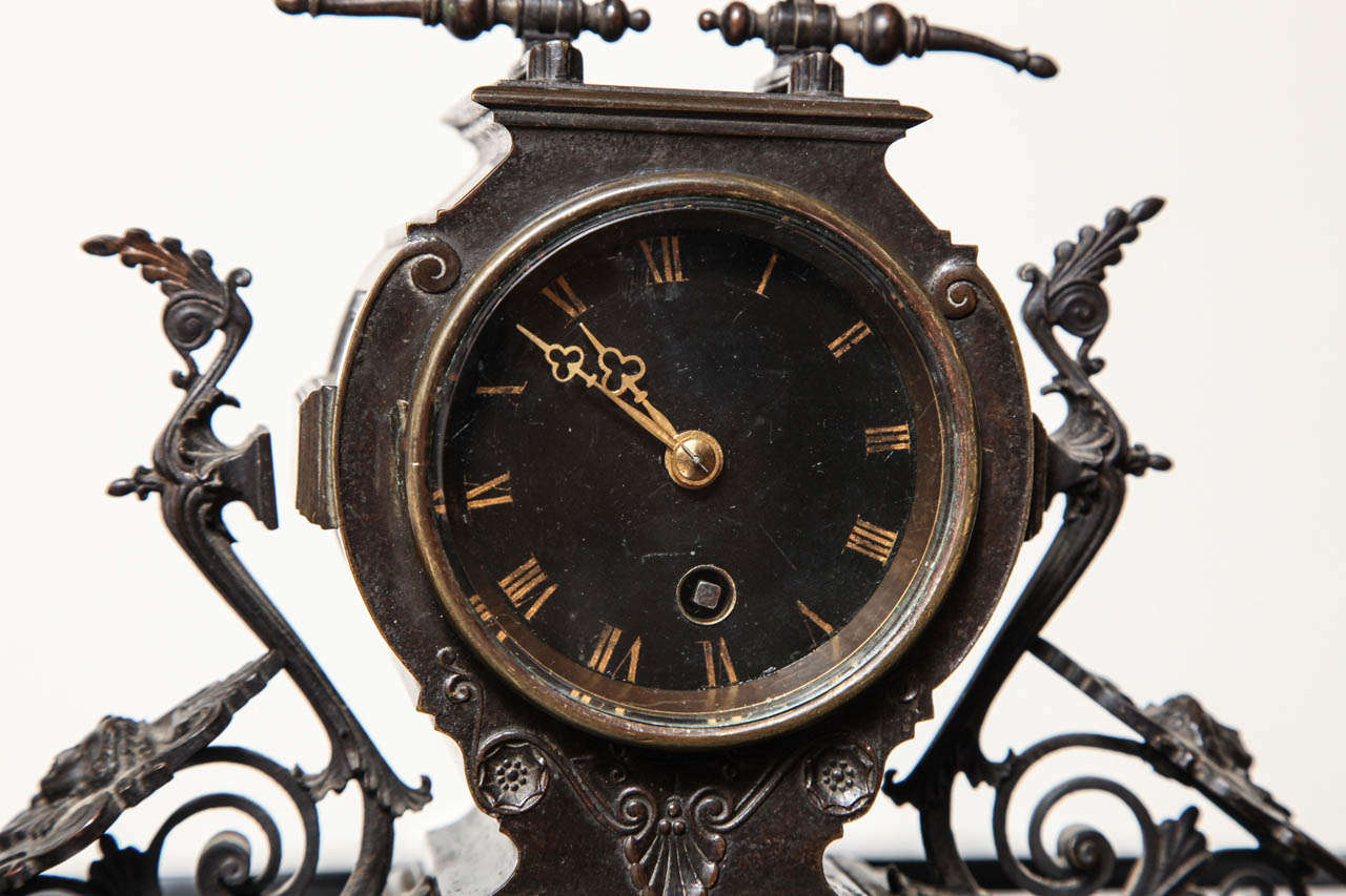 19th Century Napoleon III, Bronze and Marble Clock, Desk Accessory For Sale 2