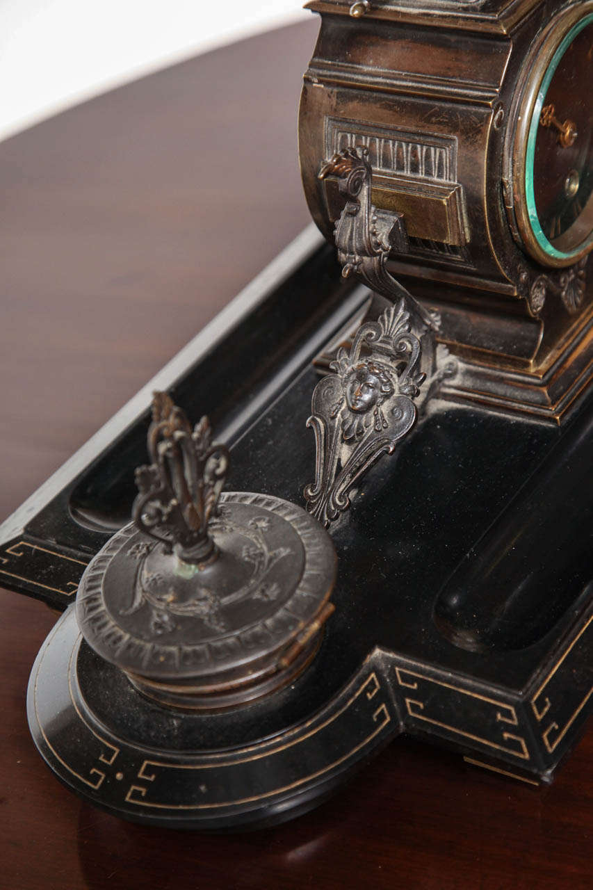 19th Century Napoleon III, Bronze and Marble Clock, Desk Accessory For Sale 3