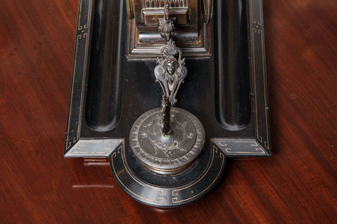 19th Century Napoleon III, Bronze and Marble Clock, Desk Accessory For Sale 5