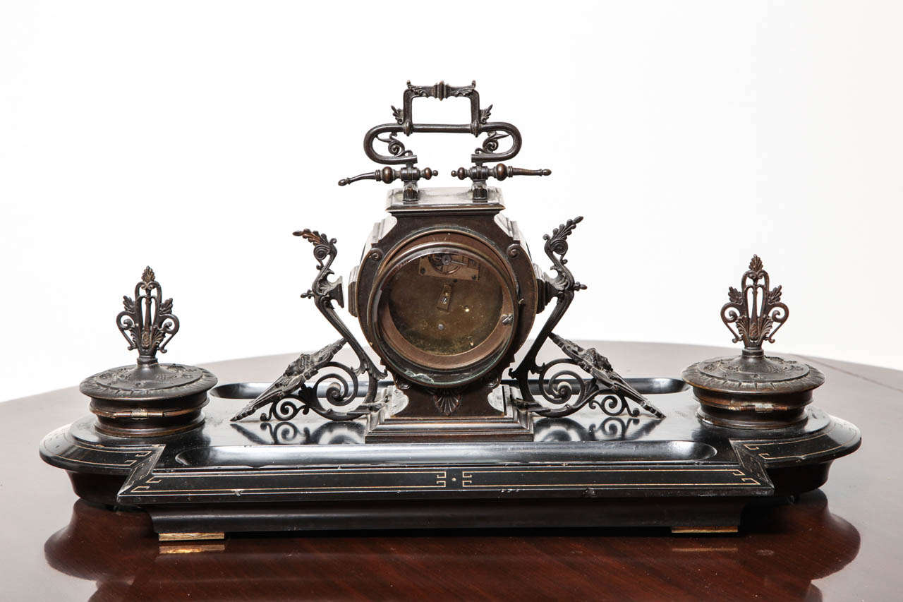 19th Century Napoleon III, Bronze and Marble Clock, Desk Accessory For Sale 6