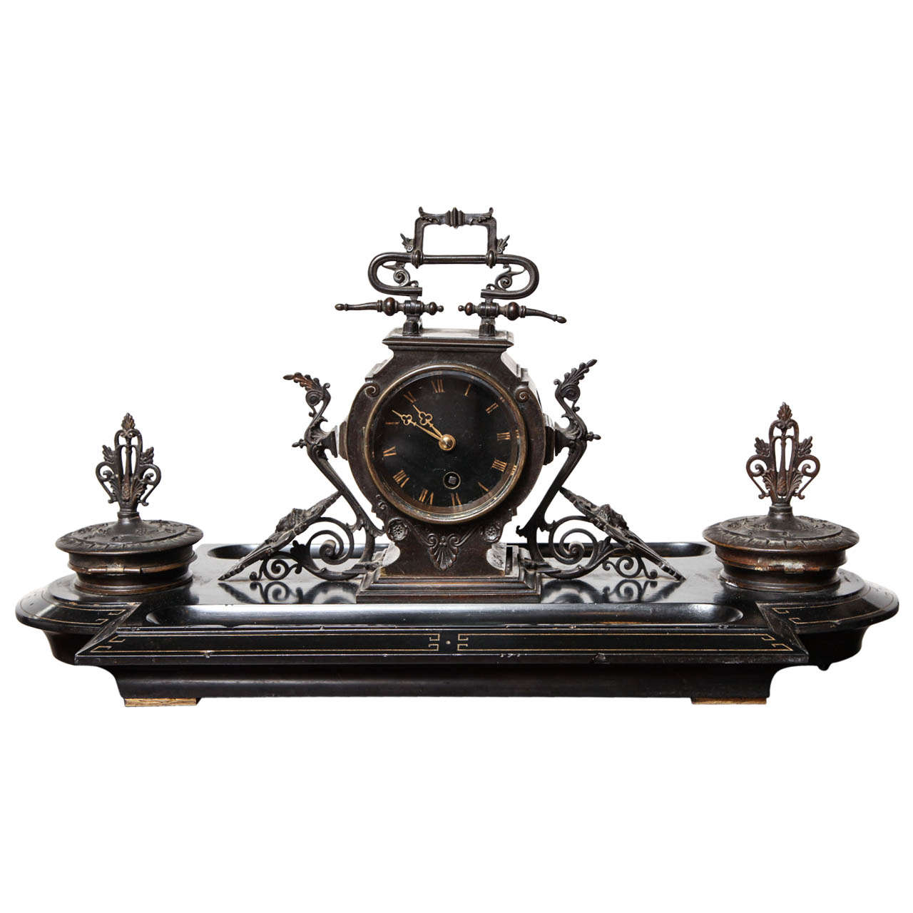 19th Century Napoleon III, Bronze and Marble Clock, Desk Accessory For Sale