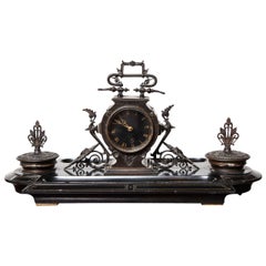 19th Century Napoleon III, Bronze and Marble Clock, Desk Accessory