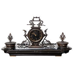 19th Century Napoleon III, Bronze and Marble Clock, Desk Accessory 4
