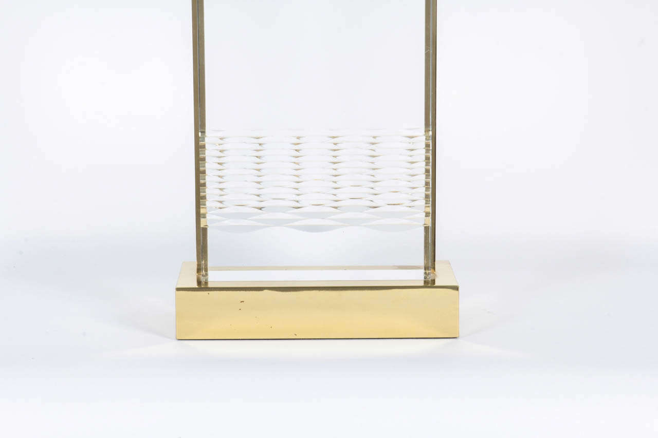 Modern Pair of Brass Framed Lucite Lamps, Les Prismatiques