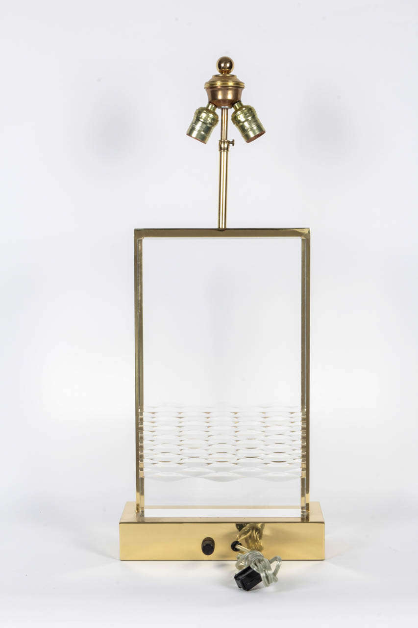 20th Century Pair of Brass Framed Lucite Lamps, Les Prismatiques