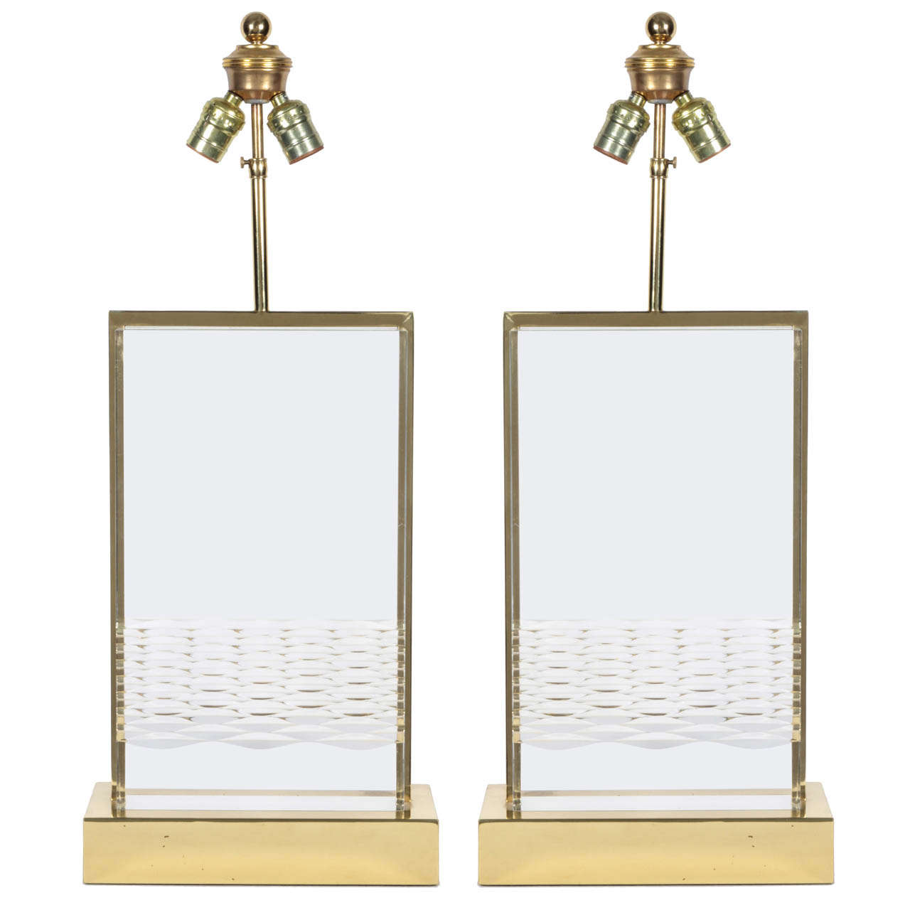 Pair of Brass Framed Lucite Lamps, Les Prismatiques