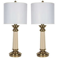 Pair of Brass and Enamel Lamps by Stiffel