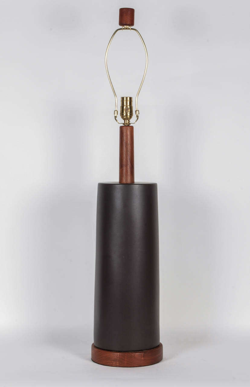 Pair of Dark Brown Matte Glazed Lamps by Gordon Martz In Excellent Condition In New York, NY