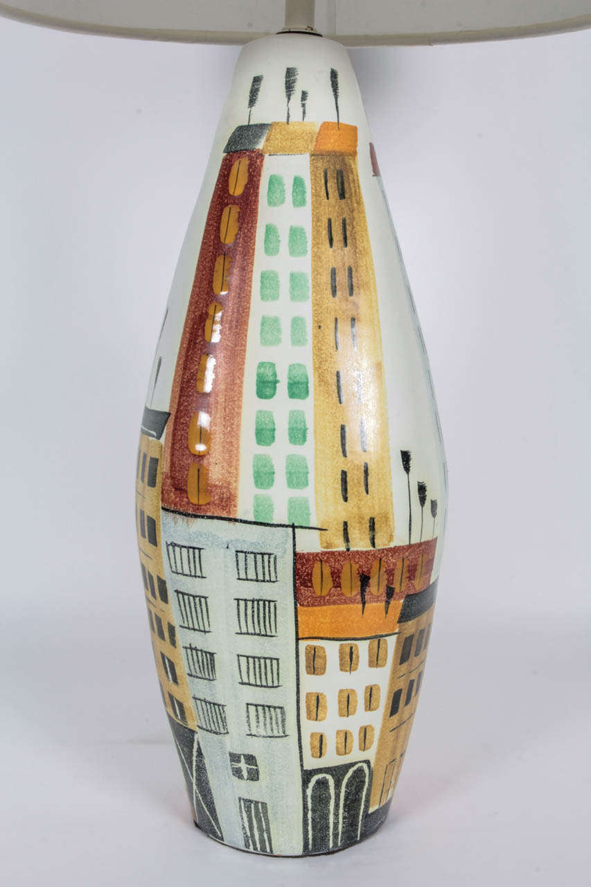 Pair of Italian Cityscape Ceramic Lamps by Bitossi In Excellent Condition In New York, NY