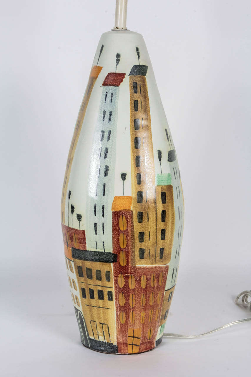 Pair of Italian Cityscape Ceramic Lamps by Bitossi 1