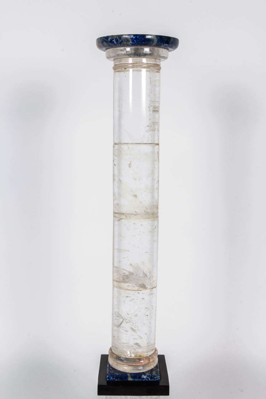 French Pair of Rock Crystal and Lapis Column Obelisks