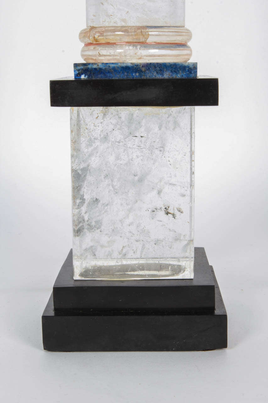 20th Century Pair of Rock Crystal and Lapis Column Obelisks