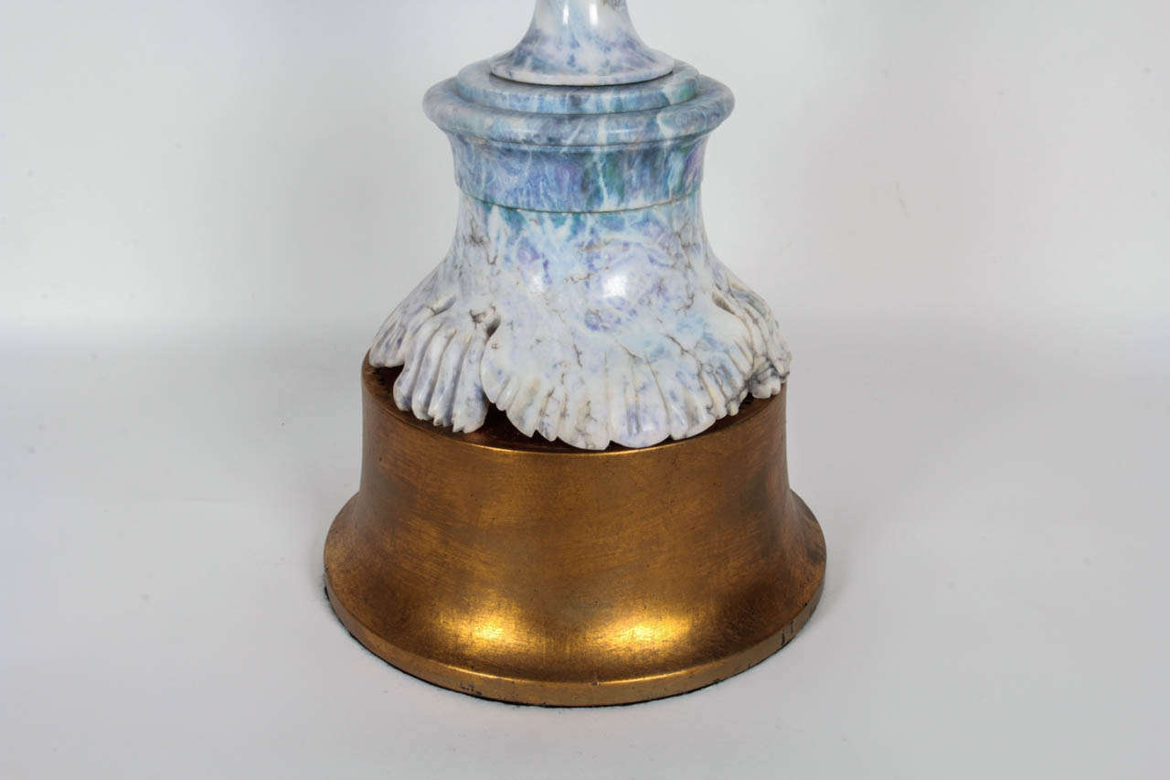 Hollywood Regency Monumental Carved Violet Veined Marble Lamp For Sale