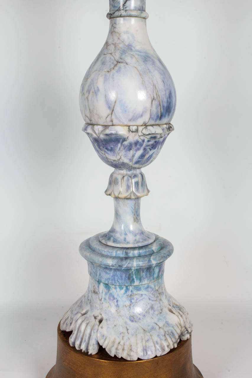 Italian Monumental Carved Violet Veined Marble Lamp For Sale