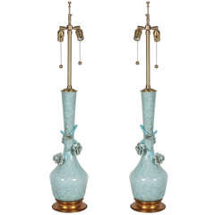 Pair of Robin's Egg Blue Murano Lamps with Applied Flowers by Marbro 8
