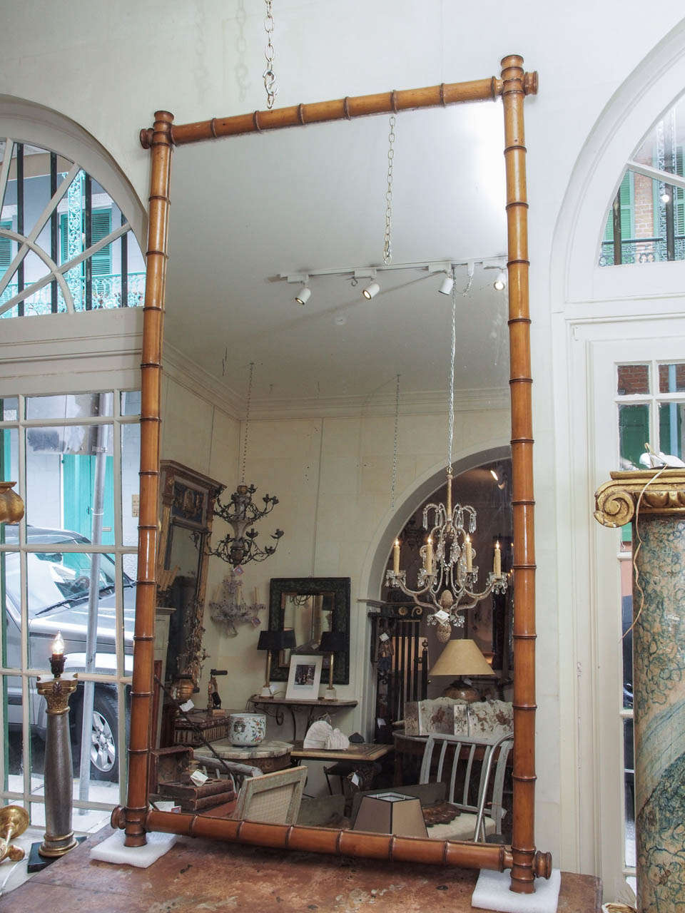 An elegant, large bamboo mirror from France.