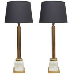 Pair Jansen brass lamps with alabaster base