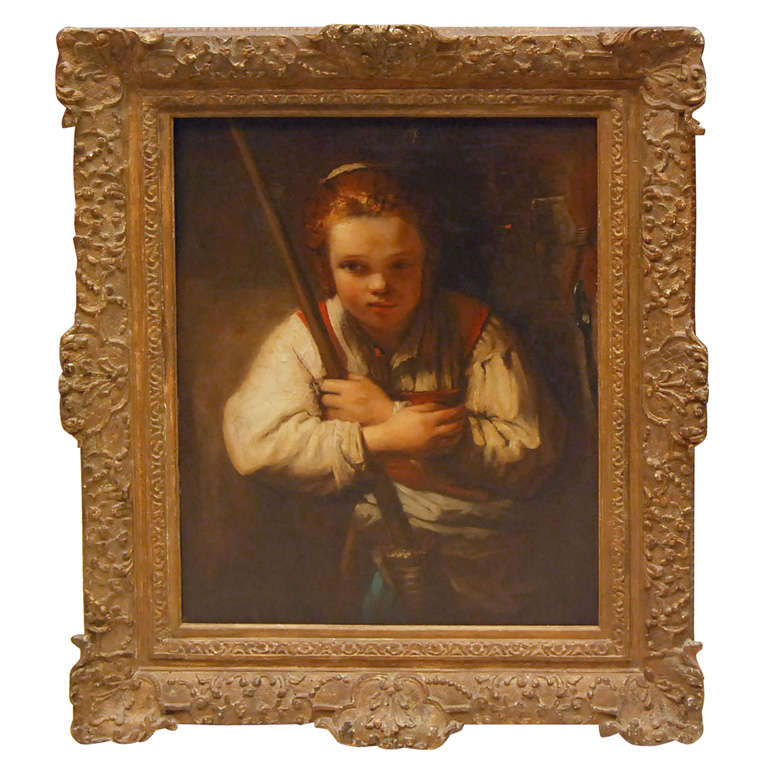 European School 'Rembrandt's Girl with a Broom