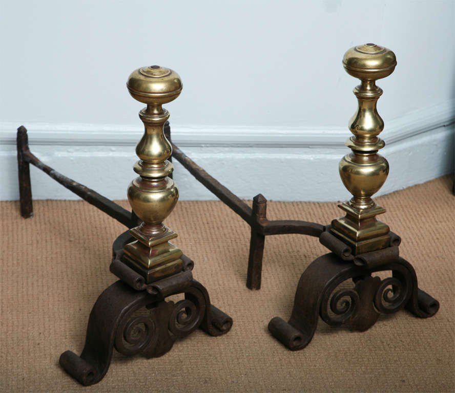 Pair of 19th Century Bronze and Wrought Iron Andirons