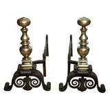 Pair of 19th Century Bronze and Wrought Iron Andirons
