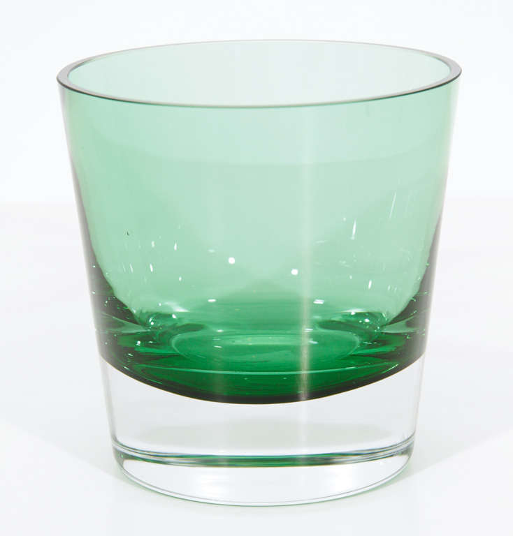 Fine murano emerald/clear glass ice bucket; heavily weighted.  Located at ABC Home 646-602-3519