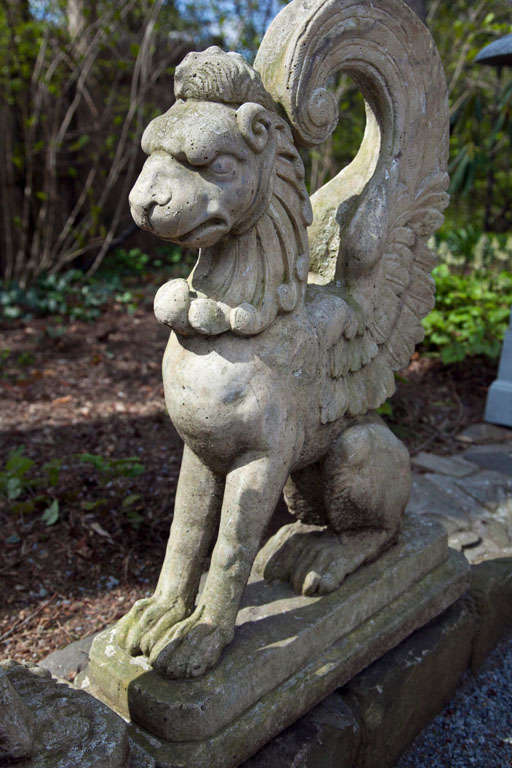 American A Pair of Cast Stone Griffin Garden Statuary
