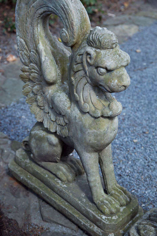 Mid-20th Century A Pair of Cast Stone Griffin Garden Statuary