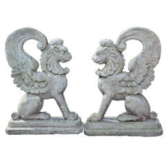 A Pair of Cast Stone Griffin Garden Statuary